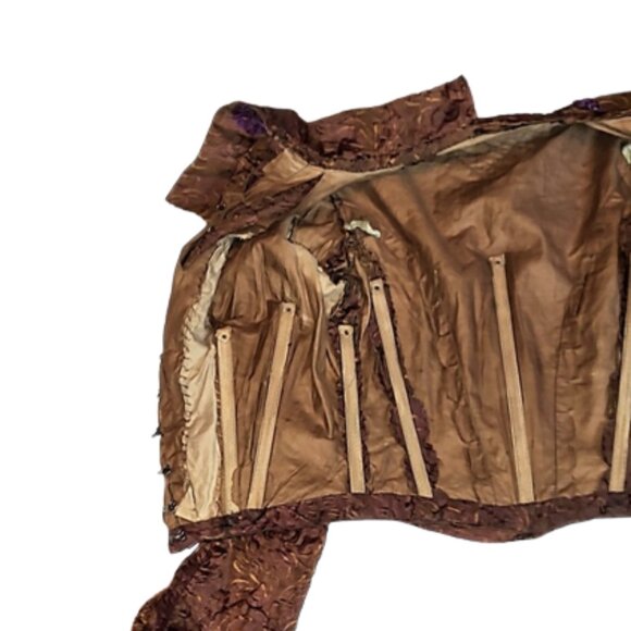 Antique Victorian Copper Silk Bodice With Purple Trim For Study Or Pattern Only - Picture 6 of 8